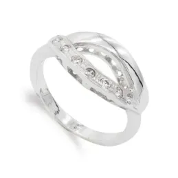 Sortija oro blanco 18k mujer bandas combinadas caladas circonitas