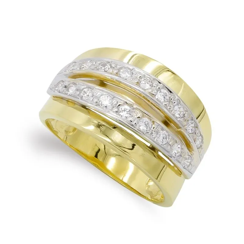 Sortija oro bicolor 18k mujer circonitas barras horizontales caladas