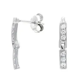 Pendientes oro blanco 18k mujer largos dos barras verticales circonit