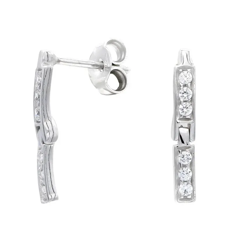 Pendientes oro blanco 18k mujer largos dos barras verticales circonit