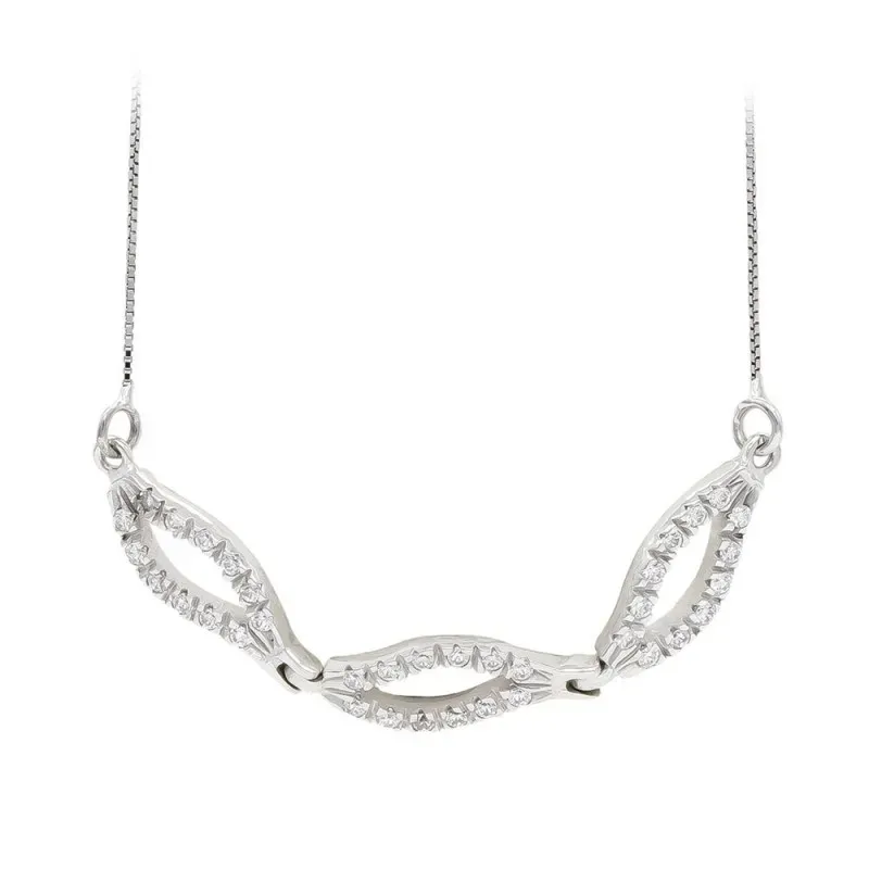Gargantilla oro blanco 18k mujer formas onduladas combinadas circonit
