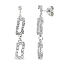 Pendientes oro blanco 18k mujer largos formas rectangulares onduladas