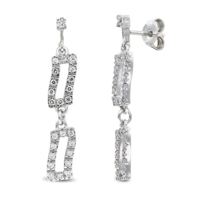 Pendientes oro blanco 18k mujer largos formas rectangulares onduladas