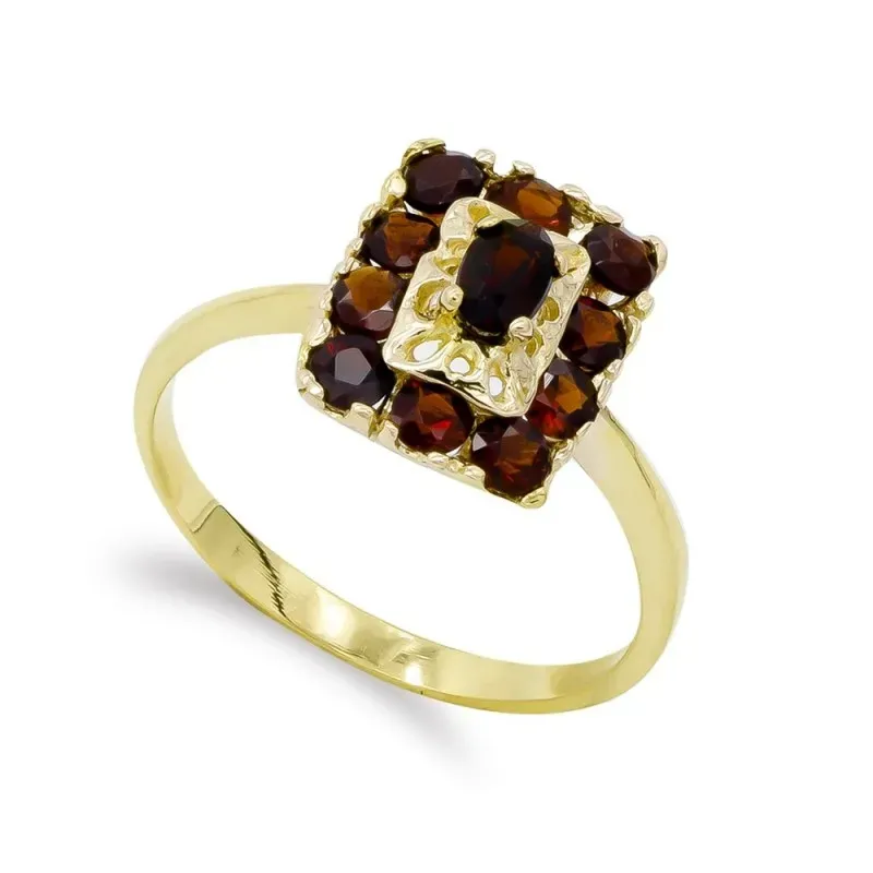 Sortija oro 18k mujer piedra granate centro forma rectangular