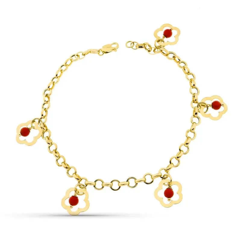 Pulsera oro 18k mujer motivo flores colgantes caladas combinadas pied