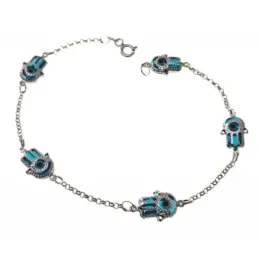 Pulsera plata Ley 925m mujer 19 cm. mano Fátima ojos turcos combinado