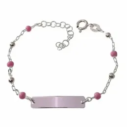 Esclava plata Ley 925m niña 15 cm. piedras color rosa combinadas chap