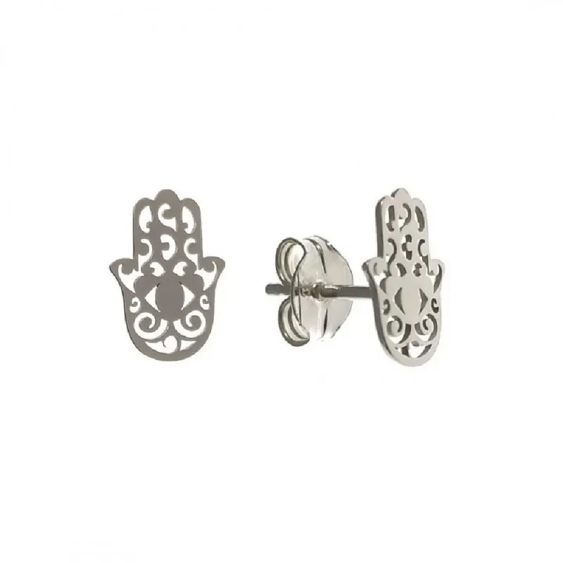 Pendientes plata Ley 925m mujer 10 mm. mano Fátima calada presión
