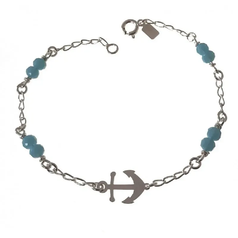 Pulsera plata Ley 925m mujer 18.5 cm. detalle ancla 1.5 cm. combinada