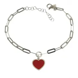 Pulsera plata Ley 925m mujer 18 cm. corazón esmaltado rojo 12 mm. for
