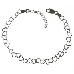 Pulsera plata Ley 925m mujer 17 cm. corazones calados entrelazados mo