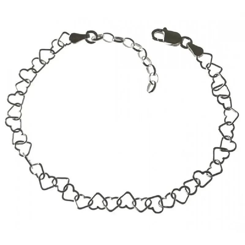Pulsera plata Ley 925m mujer 17 cm. corazones calados entrelazados mo