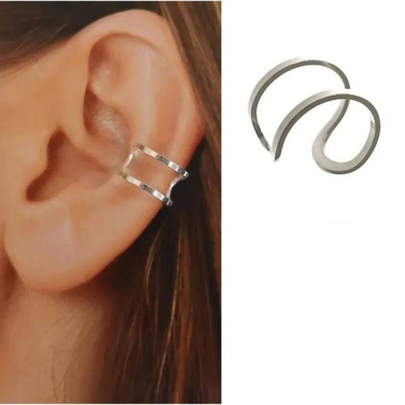 Pendiente ear cuff medio par plata Ley 925m mujer 13 mm. adaptable 9