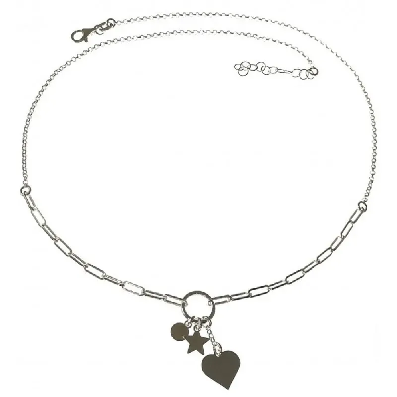 Gargantilla plata Ley 925m mujer 42 cm. cadena rolo corazón combinado