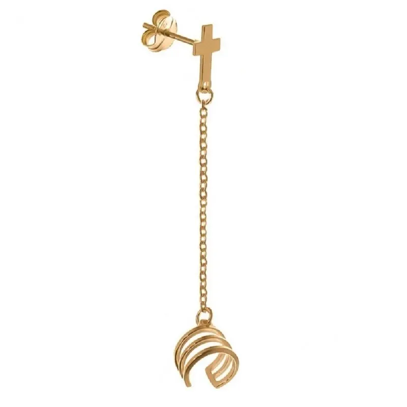 Pendiente medio par plata Ley 925m chapado oro mujer trepador 4.5 cm.