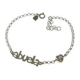 Pulsera plata Ley 925m mujer 17 cm. cadena rolo ABUELA 3 cm. combinad