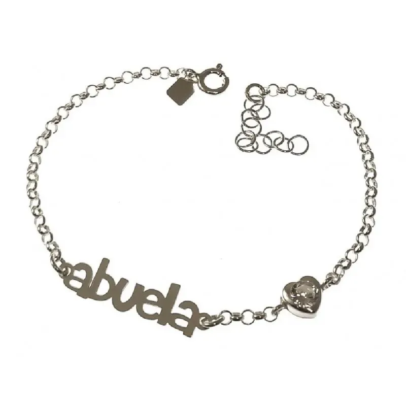 Pulsera plata Ley 925m mujer 17 cm. cadena rolo ABUELA 3 cm. combinad