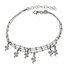 Pulsera plata Ley 925m mujer 17.5 cm. triple cadena bolas combinadas