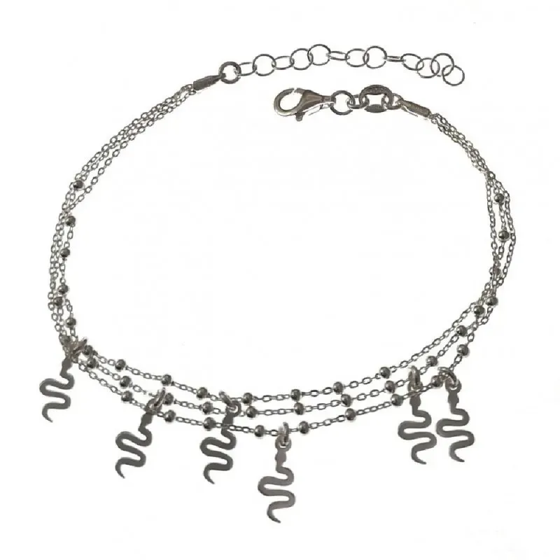 Pulsera plata Ley 925m mujer 17.5 cm. triple cadena bolas combinadas