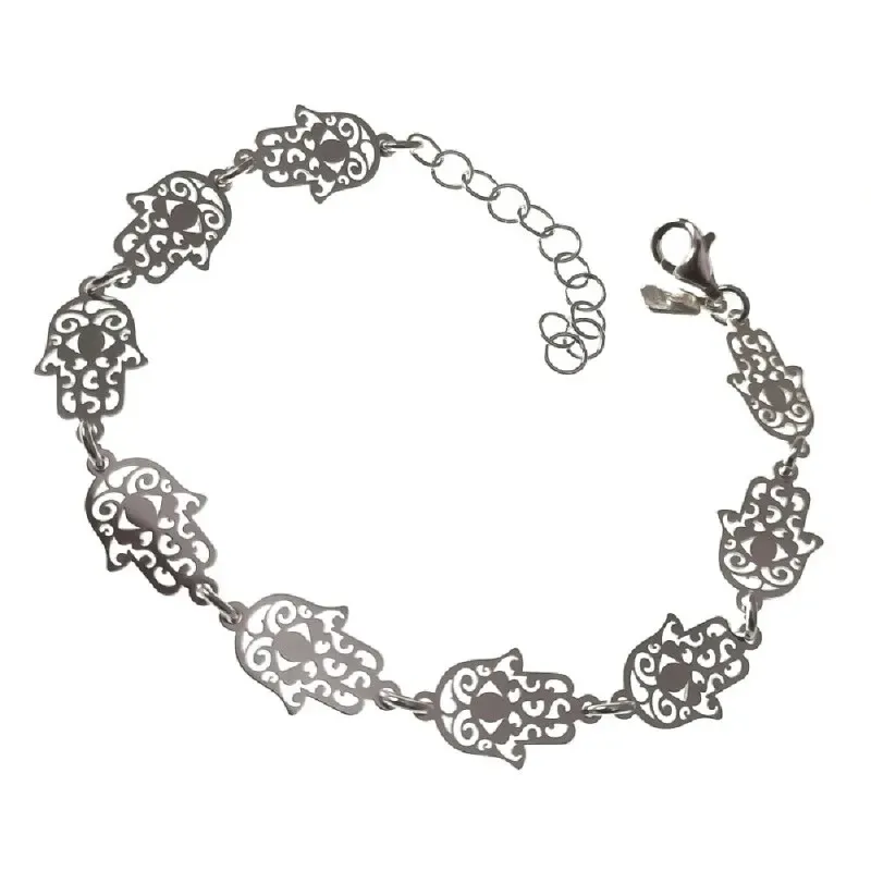 Pulsera plata Ley 925m mujer 16 cm. mano de Fátima 15 mm. mosquetón