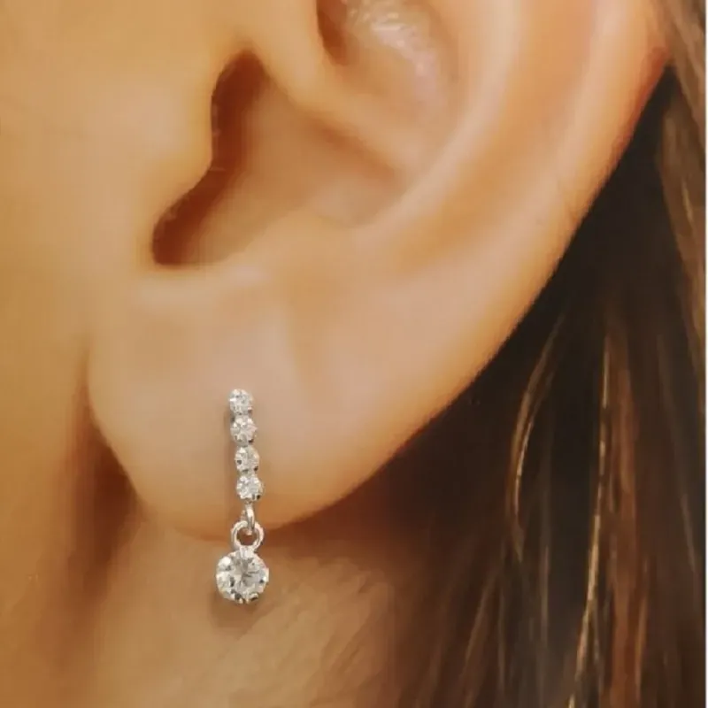 Pendientes plata Ley 925m mujer largos 1.6 cm. circonitas barra combi