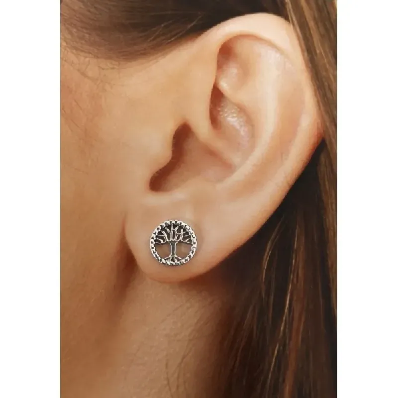 Pendientes plata Ley 925m mujer 10 mm. árbol vida calado oxidado pres
