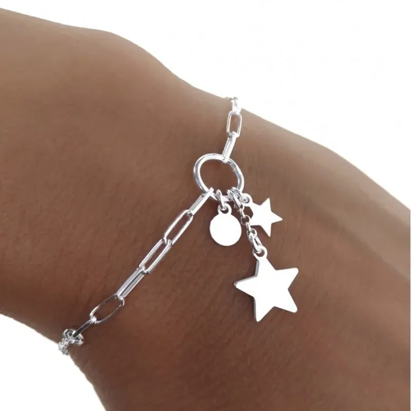 Pulsera plata Ley 925m mujer 16 cm. doble cadena rolo forzada alargad