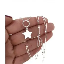 Gargantilla plata Ley 925m mujer 39 cm. forzada alargada aro combinad
