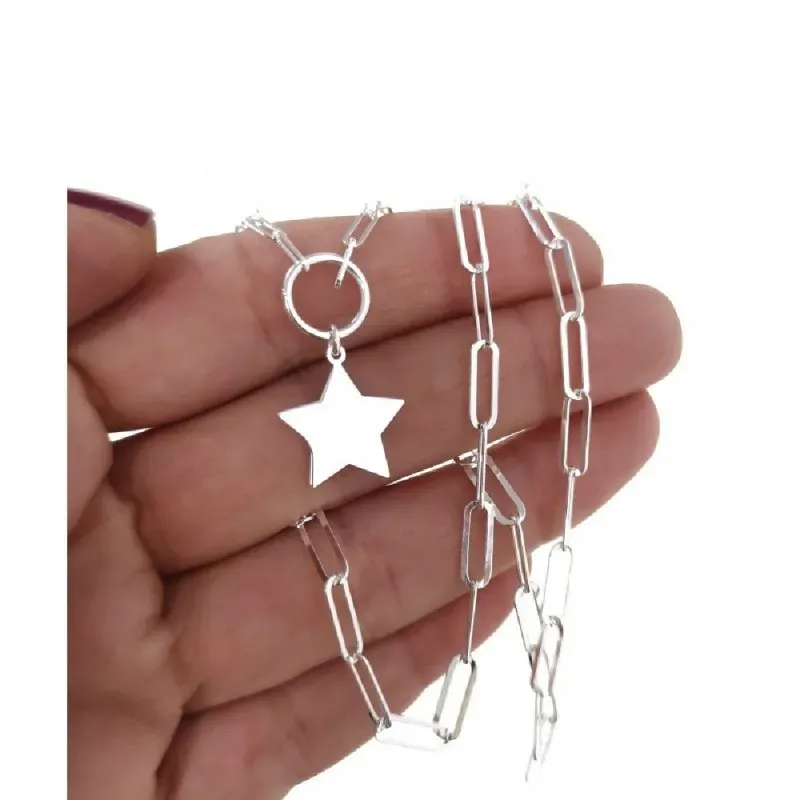 Gargantilla plata Ley 925m mujer 39 cm. forzada alargada aro combinad