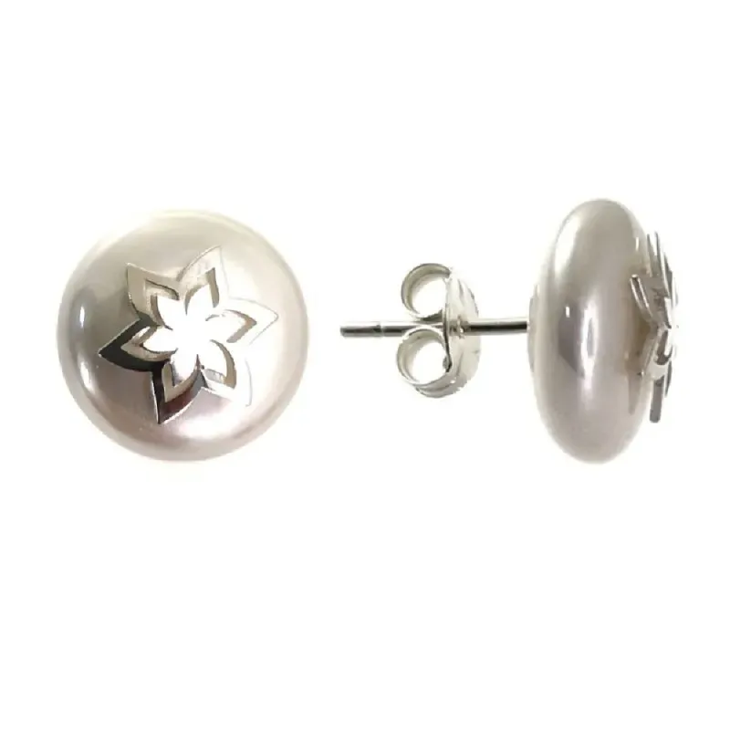 Pendientes plata Ley 925m mujer 10 mm. perla combinada estrella centr