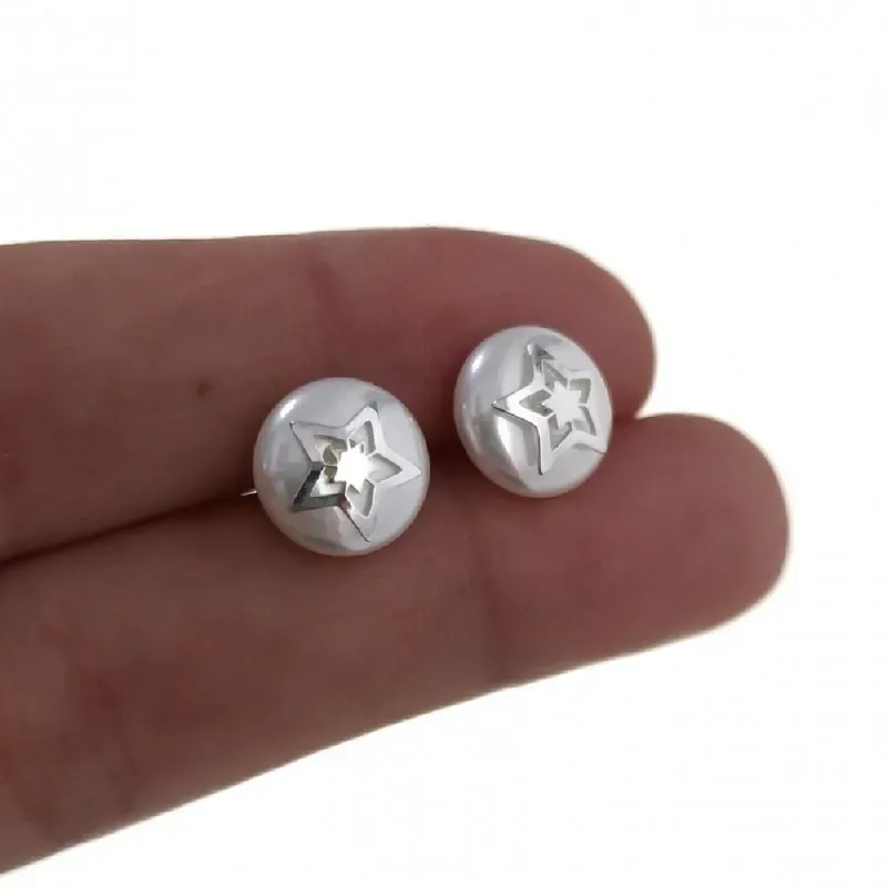 Pendientes plata Ley 925m mujer 10 mm. perla combinada estrella centr