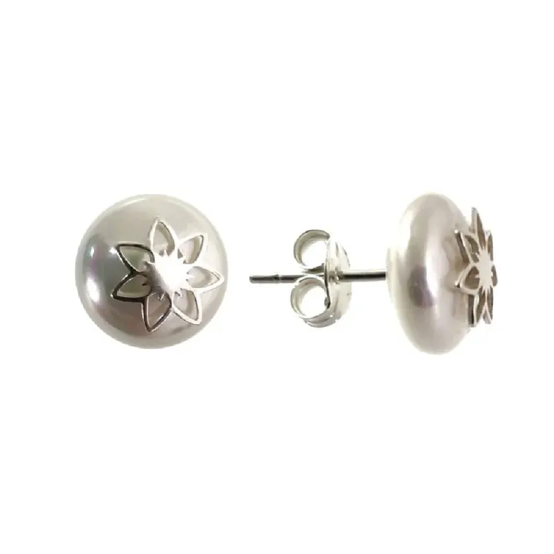 Pendientes plata Ley 925m mujer 10 mm. perla combinada centro flor pr