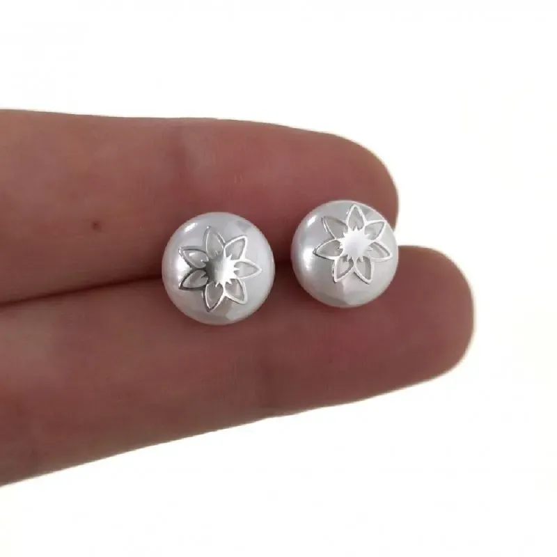 Pendientes plata Ley 925m mujer 10 mm. perla combinada centro flor pr