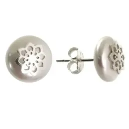 Pendientes plata Ley 925m mujer 12 mm. flor centro combinada perla pr