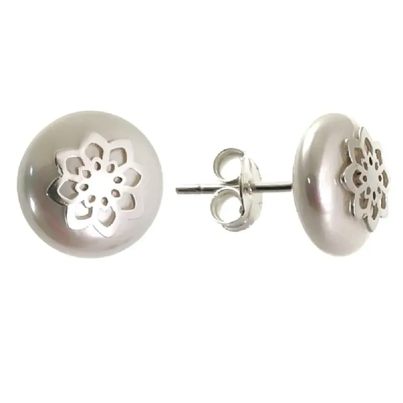 Pendientes plata Ley 925m mujer 12 mm. flor centro combinada perla pr