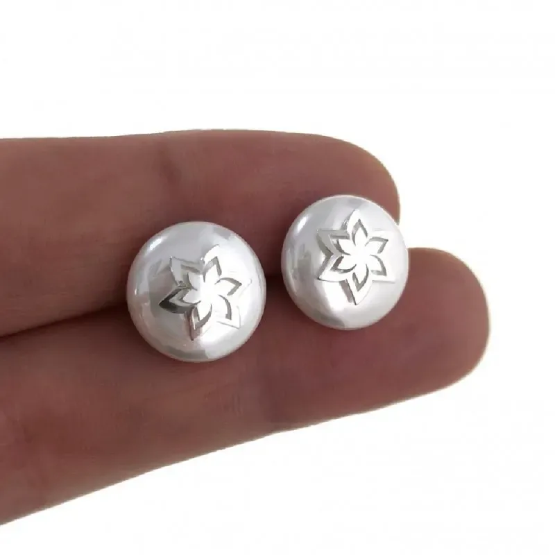Pendientes plata Ley 925m mujer 12 mm. perla combinada forma estrella