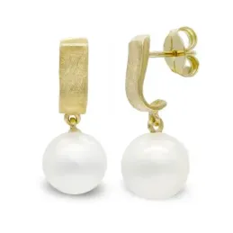 Pendientes oro 18k mujer perlas 10 mm. combinadas barras rayadas pres