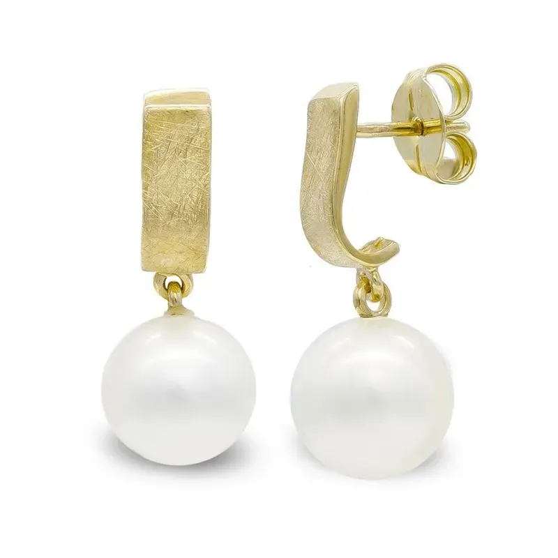 Pendientes oro 18k mujer perlas 10 mm. combinadas barras rayadas pres
