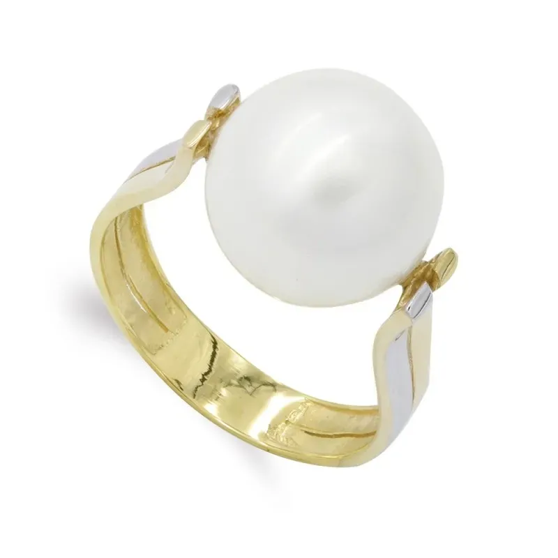 Sortija oro bicolor 18k mujer perla 12 mm. centro lisa combinada