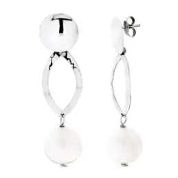 Pendientes oro blanco 18k mujer largos ovalados calados combinados pe