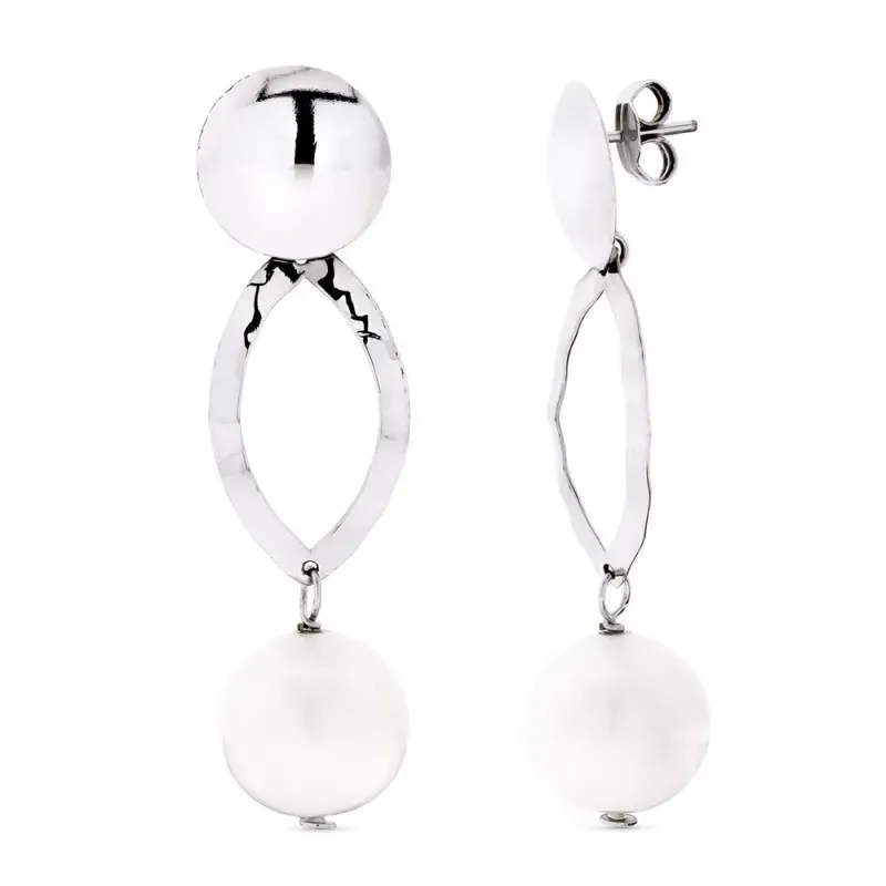 Pendientes oro blanco 18k mujer largos ovalados calados combinados pe