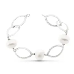 Pulsera oro blanco 18k mujer 18 cm. eslabones ovalados calados combin