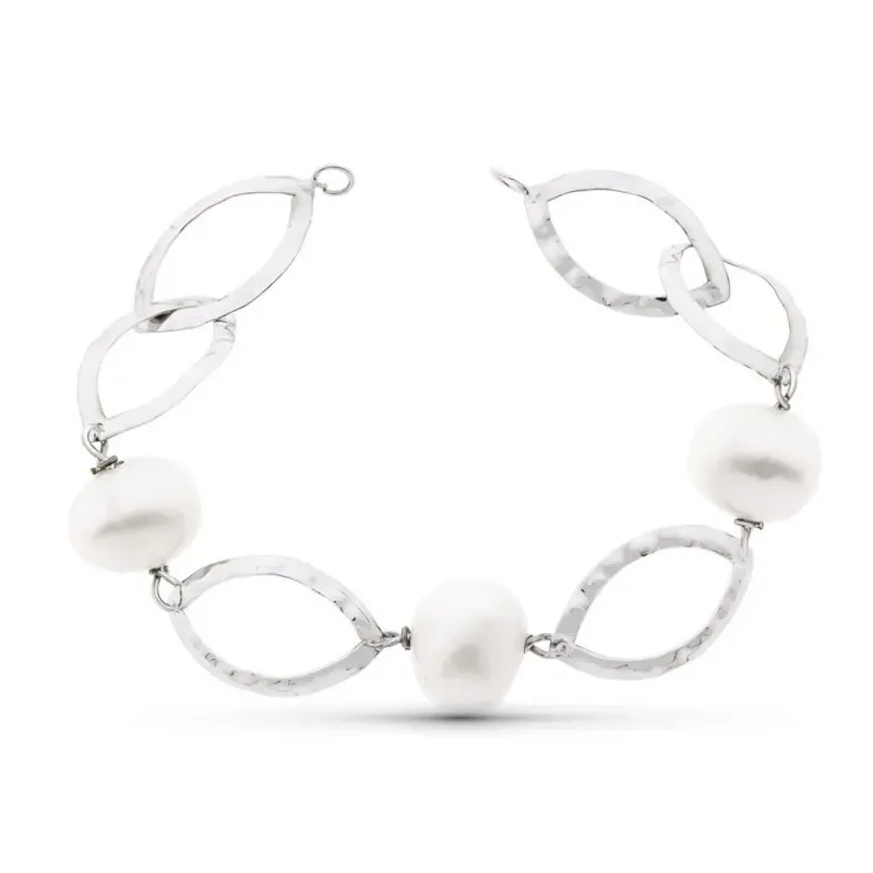 Pulsera oro blanco 18k mujer 18 cm. eslabones ovalados calados combin