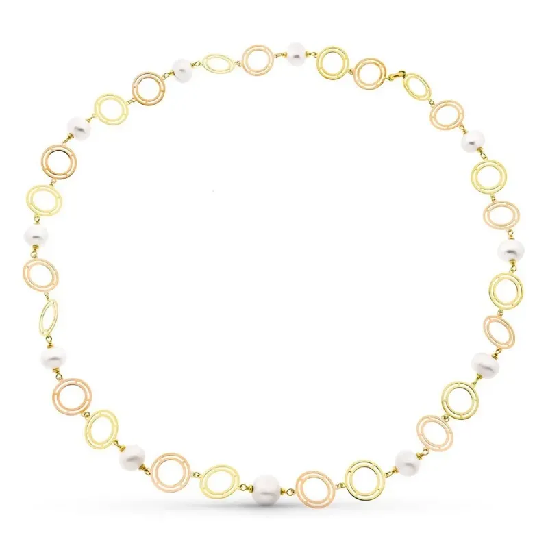 Gargantilla oro bicolor 18k mujer 85 cm. formas combinadas caladas pe