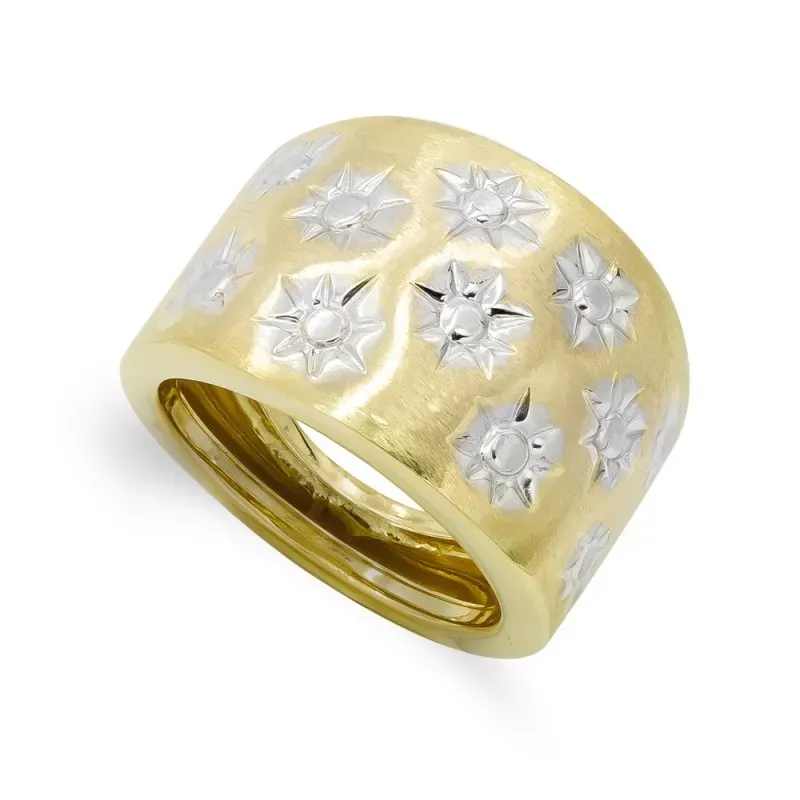 Sortija oro bicolor 18k mujer liso combinado estrellas circonitas