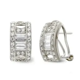 Pendientes oro blanco 18k mujer renctágulos circonitas combinados bar