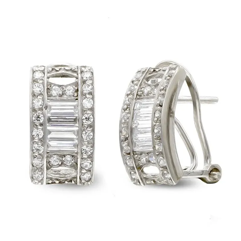 Pendientes oro blanco 18k mujer renctágulos circonitas combinados bar