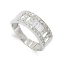 Sortija oro blanco 18k mujer lisa combinada circonitas barras caladas
