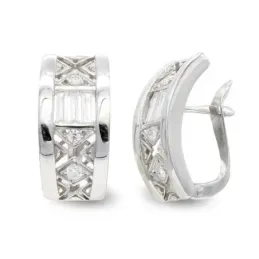 Pendientes oro blanco 18k mujer circonitas combinadas liso palillo ca