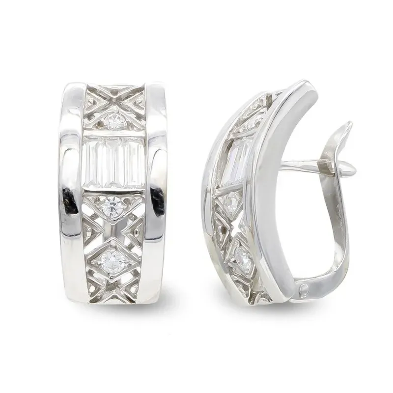 Pendientes oro blanco 18k mujer circonitas combinadas liso palillo ca